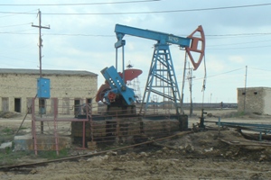 One out of several hundreds active oil pumps in Baku, Azerbaijan